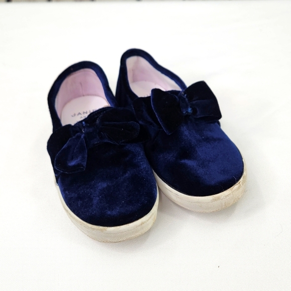 Janie and Jack Shoes Velvet Slip On Flat Bow Detail Blue Girl's - Picture 2 of 6